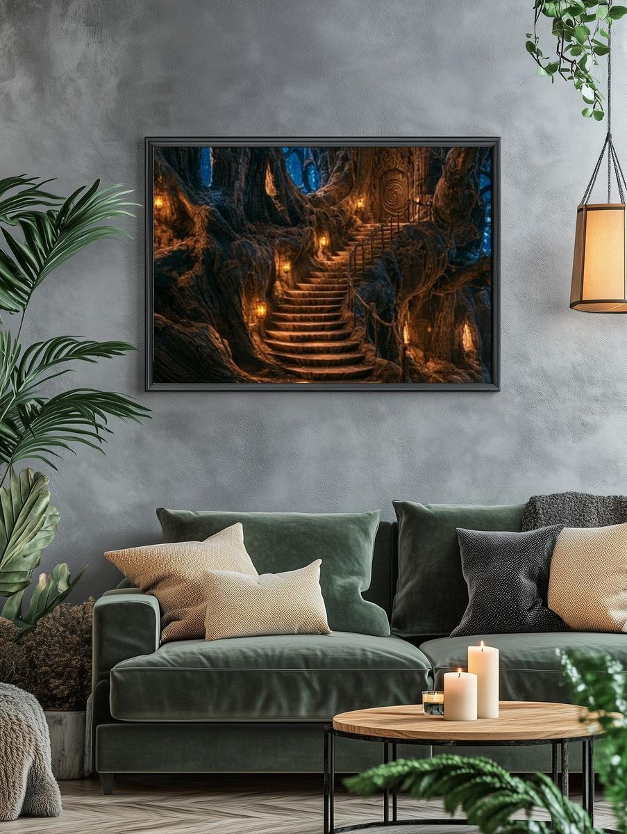 Enchanted Tree Stairway Fantasy Print. — room view 4
