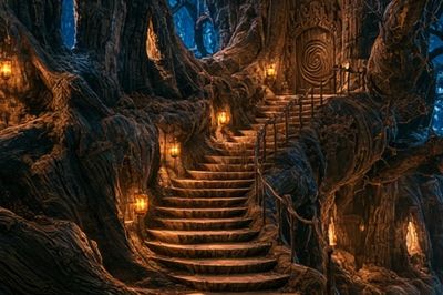 Enchanted Tree Stairway Fantasy Print. poster
