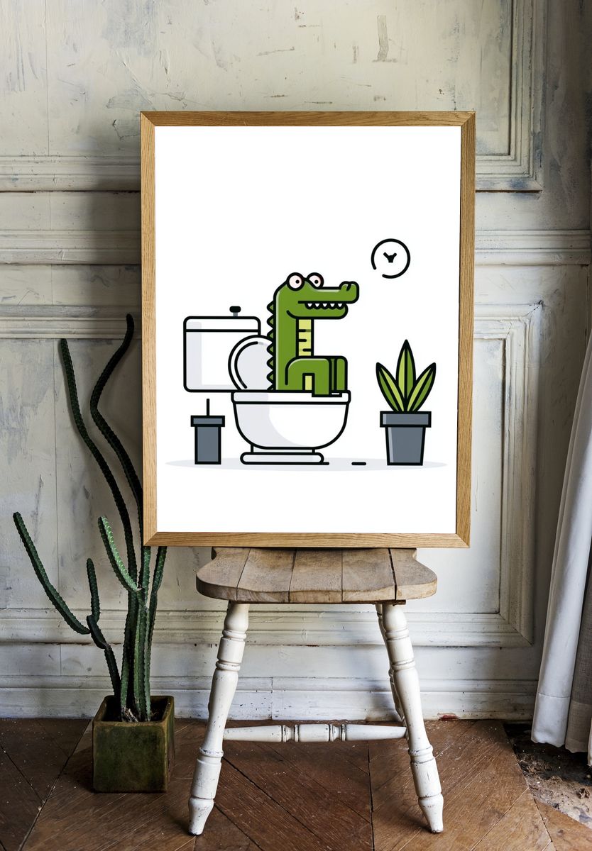 Crocodile Bathroom Cartoon Print. room preview