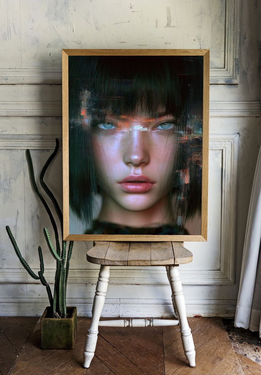 Glitch Portrait — Digital Art Print. room preview