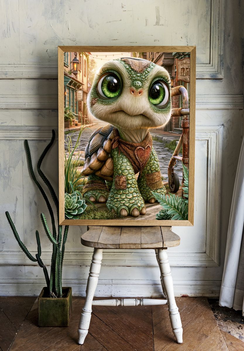 Cute Turtle Character Illustration Poster. — room view 1