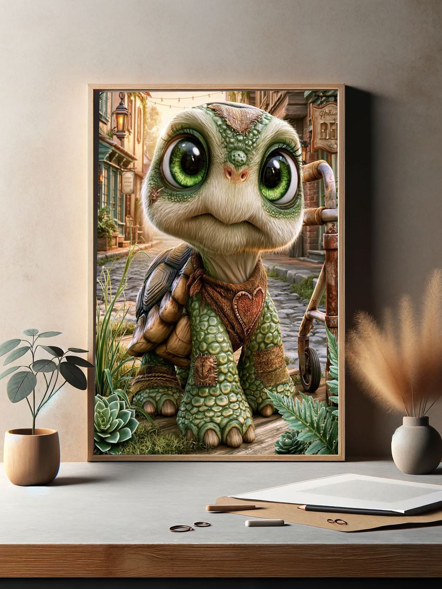 Cute Turtle Character Illustration Poster. — room view 2