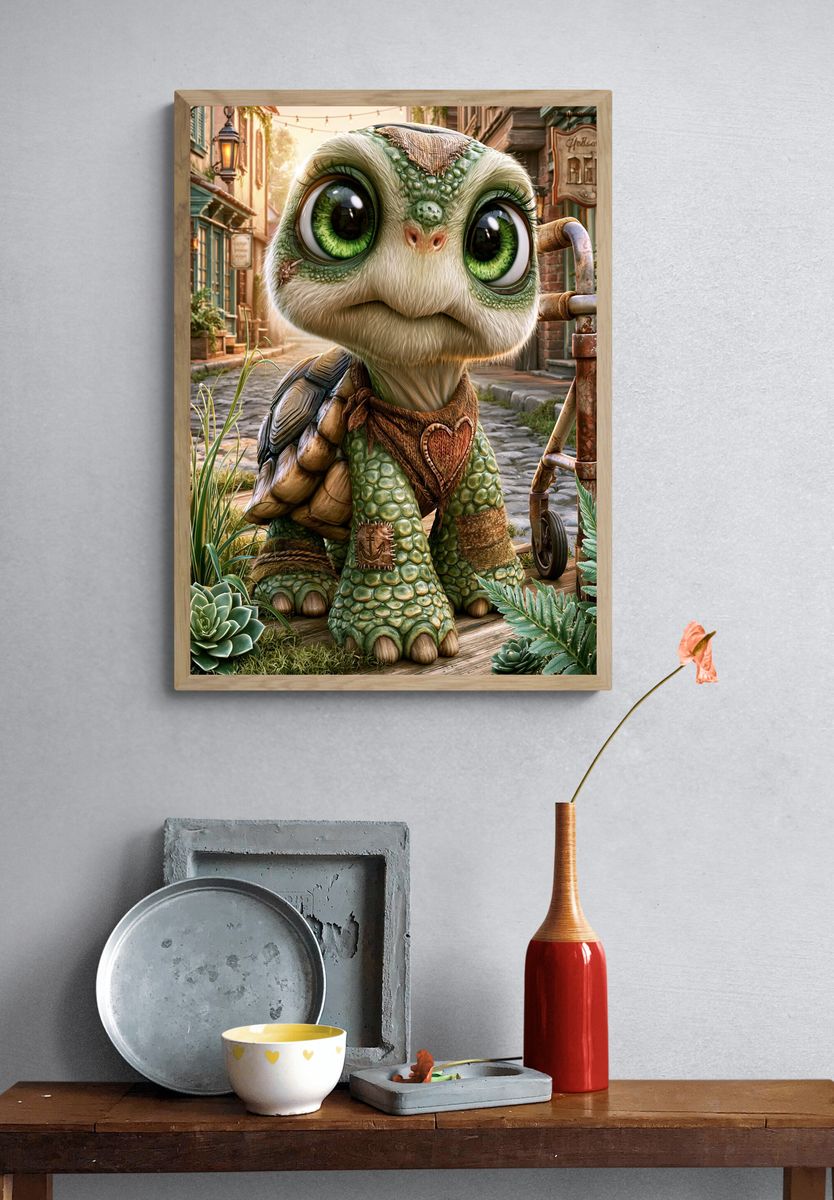 Cute Turtle Character Illustration Poster. — room view 3