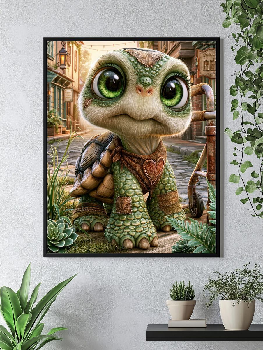 Cute Turtle Character Illustration Poster. — room view 4