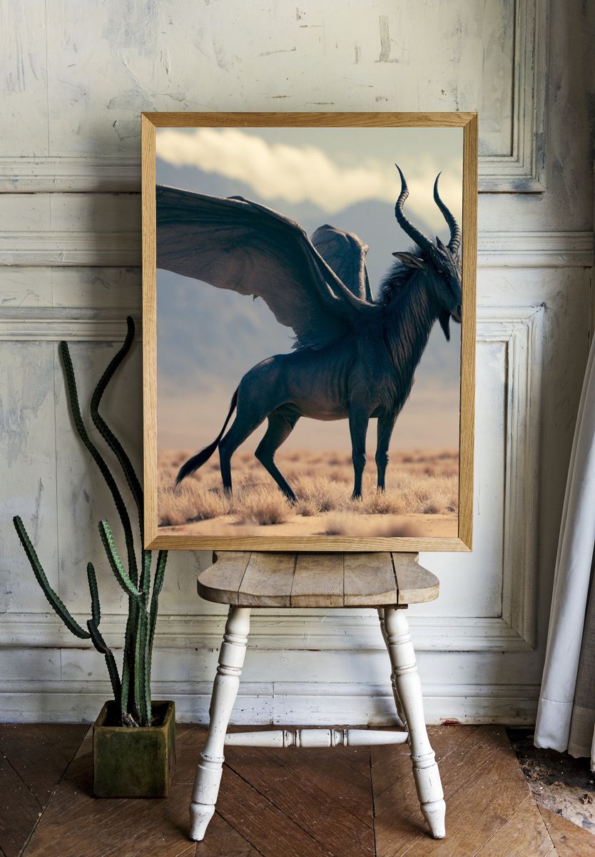 Winged Antelope Fantasy Illustration Poster. — room view 1