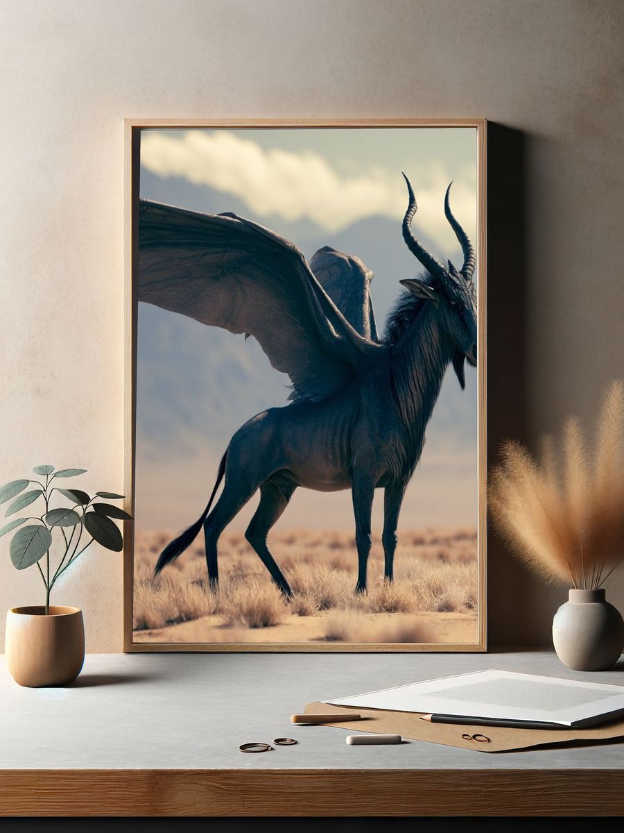 Winged Antelope Fantasy Illustration Poster. — room view 2