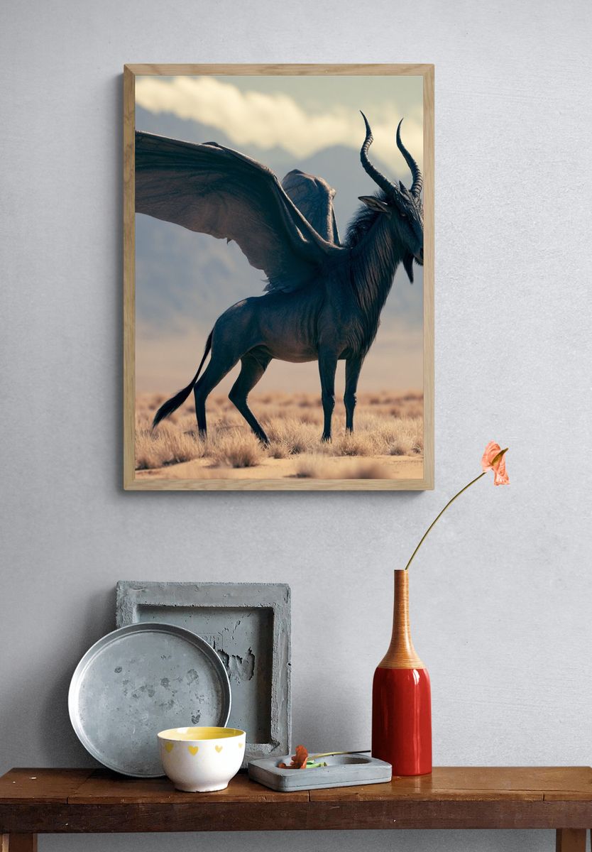 Winged Antelope Fantasy Illustration Poster. — room view 3