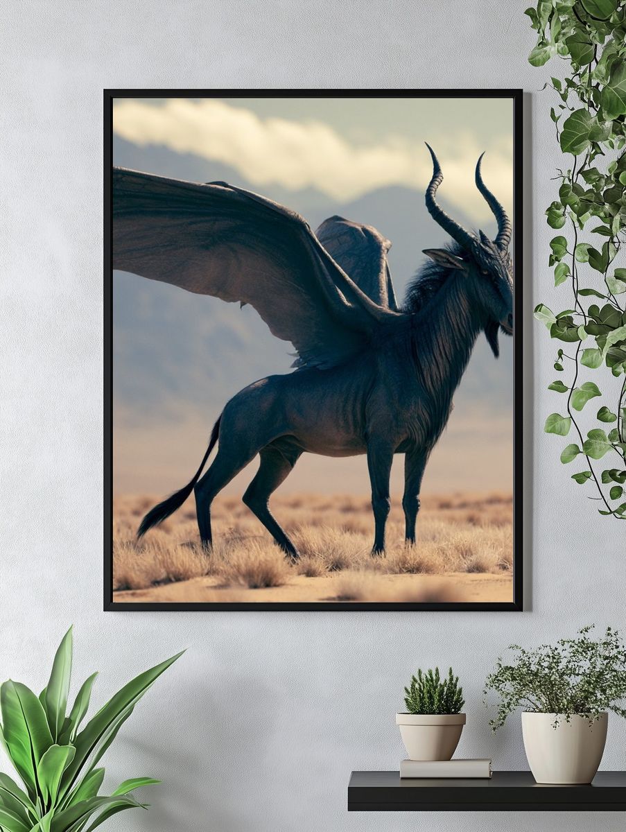 Winged Antelope Fantasy Illustration Poster. — room view 4