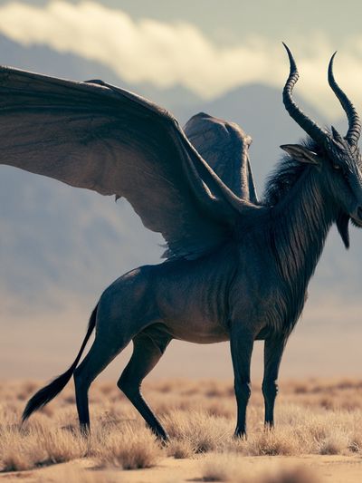Winged Antelope Fantasy Illustration Poster.