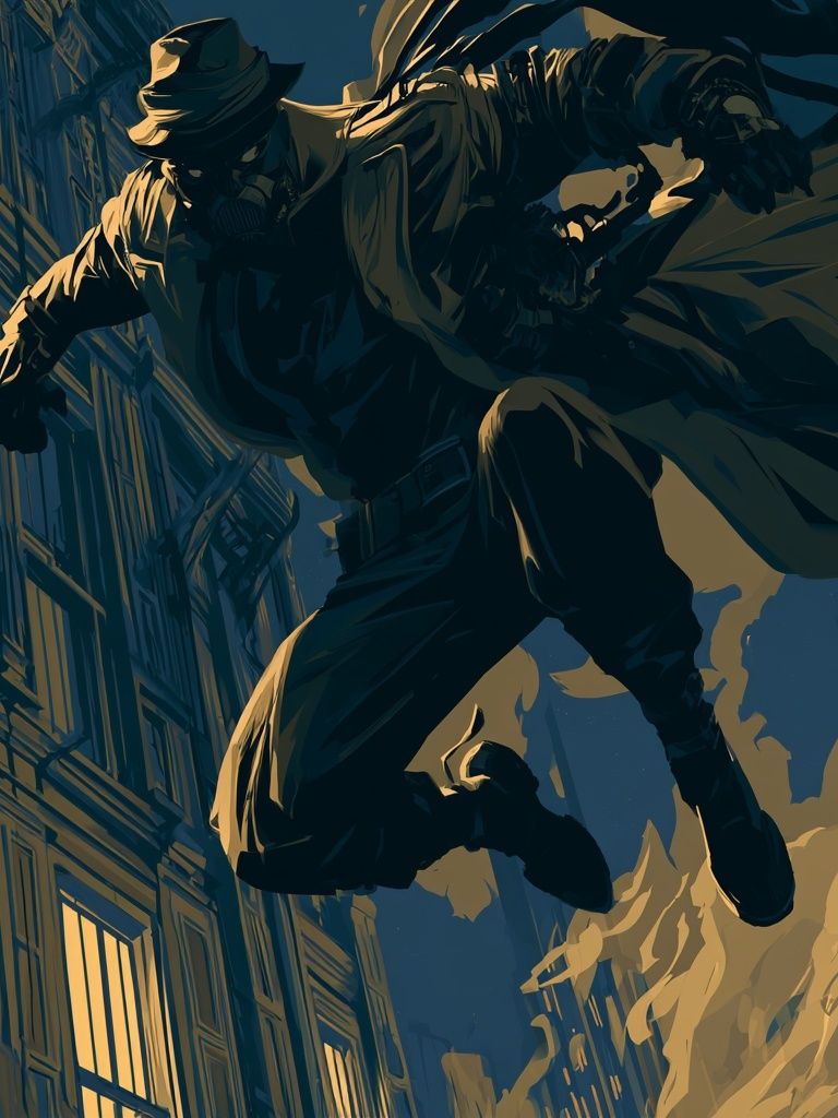 Masked Acrobat Cityscape Illustration Poster. poster detail