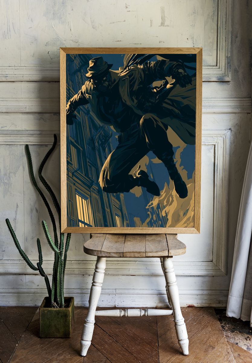 Masked Acrobat Cityscape Illustration Poster. room preview