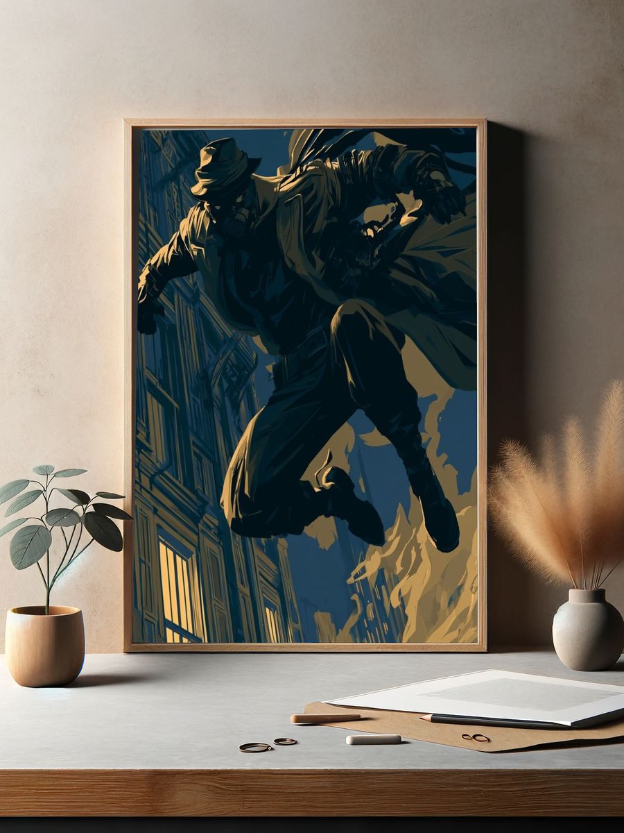 Masked Acrobat Cityscape Illustration Poster. — room view 2