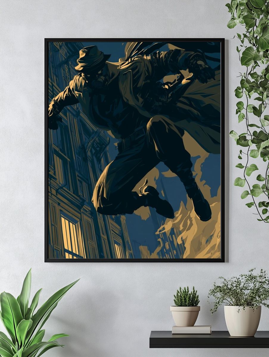 Masked Acrobat Cityscape Illustration Poster. — room view 4