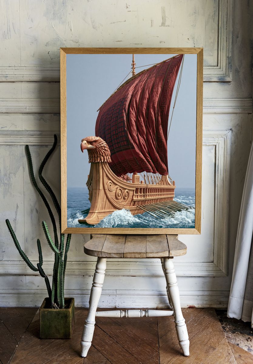 Mythic Eagle Ship — Illustration Print. room preview