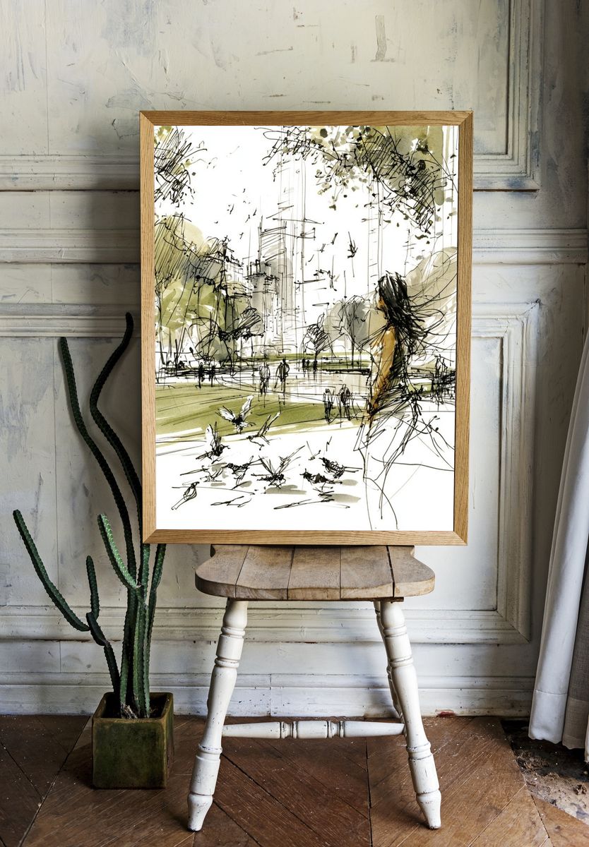 City Park Sketch Illustration Poster. room preview