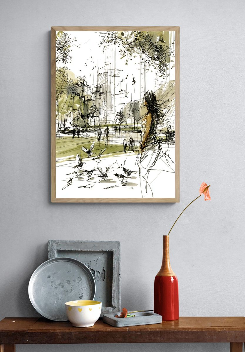 City Park Sketch Illustration Poster. — room view 3