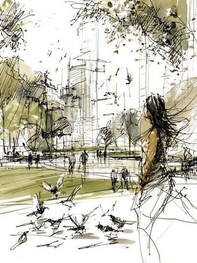 City Park Sketch Illustration Poster.