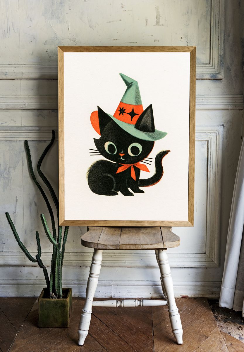 Witch Cat Illustration Poster. room preview