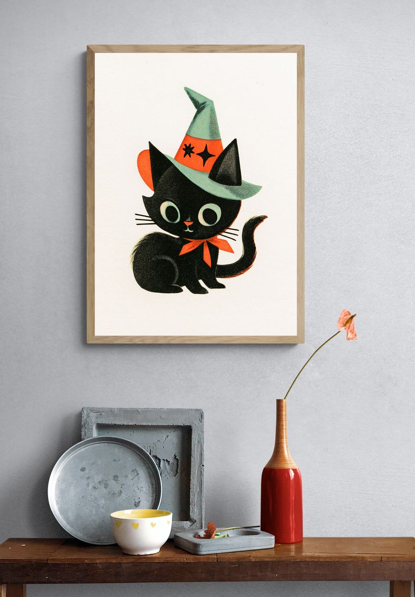 Witch Cat Illustration Poster. — room view 3