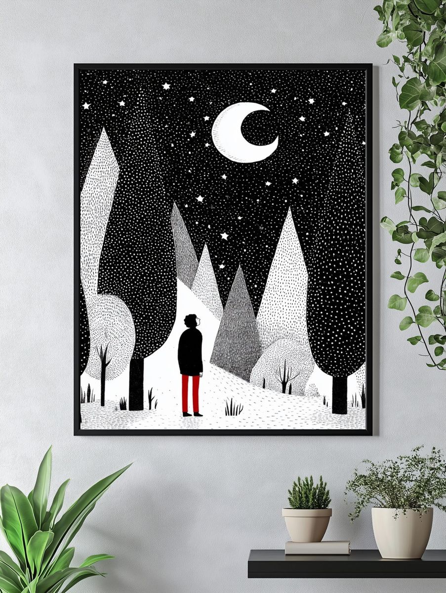 Moonlit Forest Illustration Poster. — room view 4