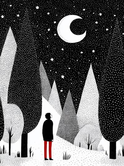 Moonlit Forest Illustration Poster.