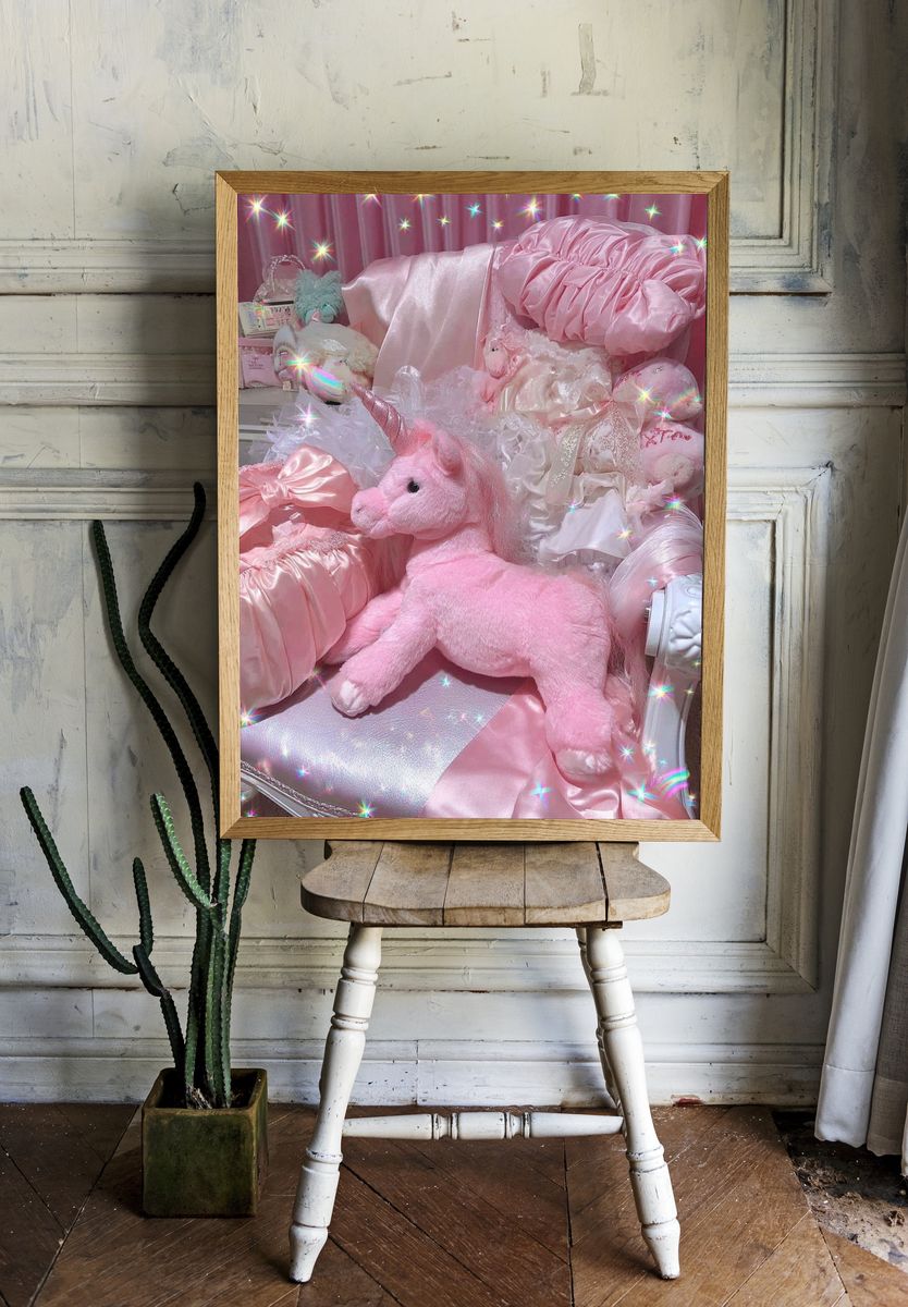 Pink Unicorn Plush Aesthetic Poster. — room view 1