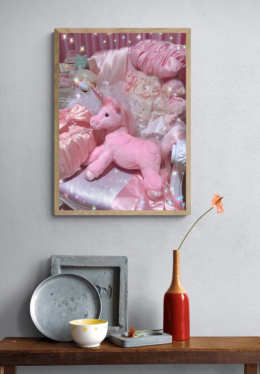 Pink Unicorn Plush Aesthetic Poster. — room view 3