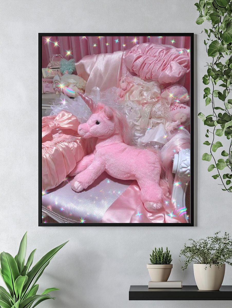 Pink Unicorn Plush Aesthetic Poster. — room view 4