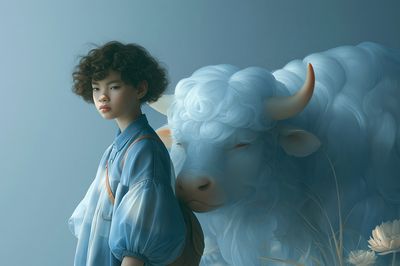 Boy and White Bull Surrealism Print.