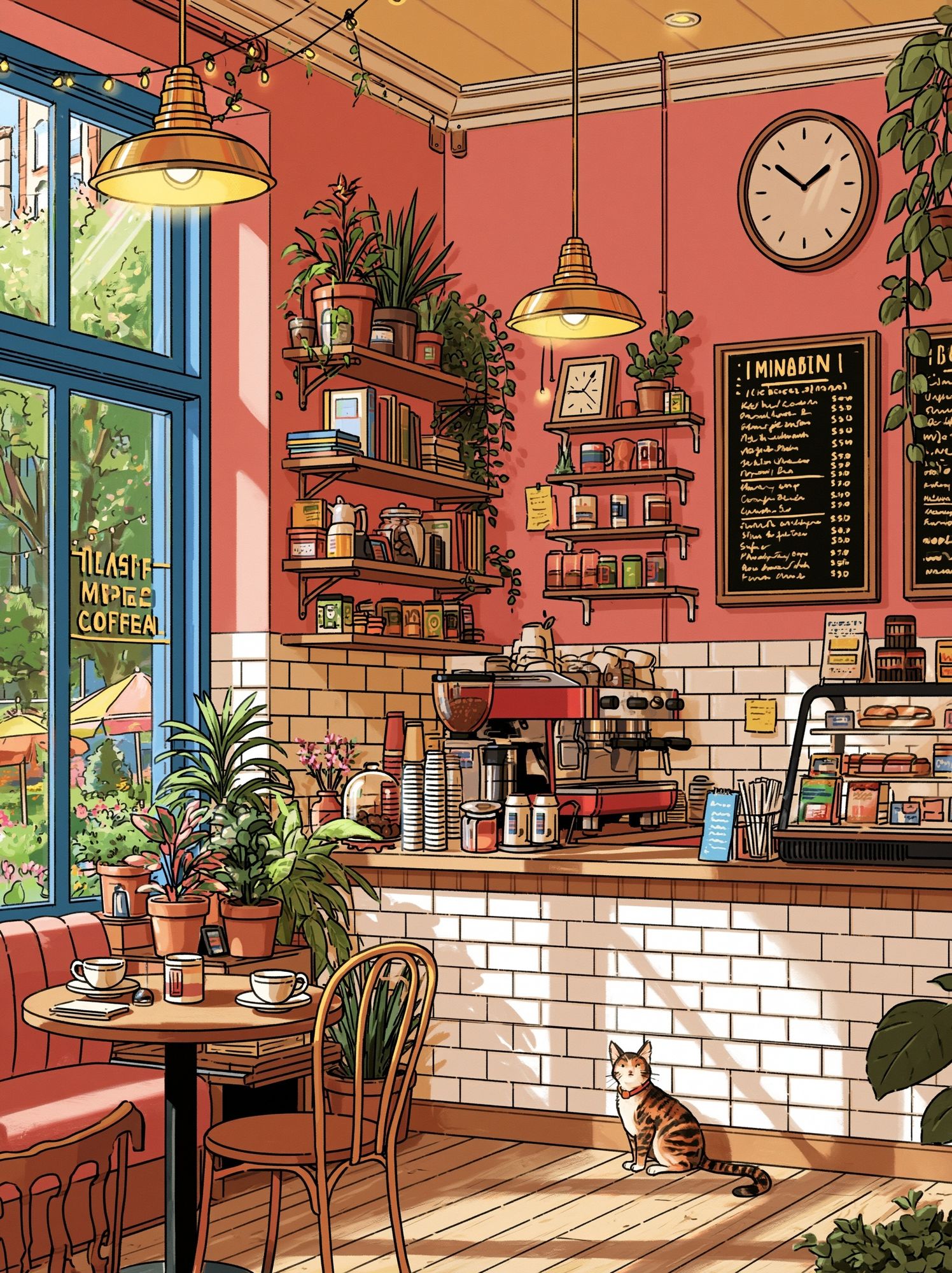 Cozy Coffee Shop Interior Illustration Poster. poster — illustration art