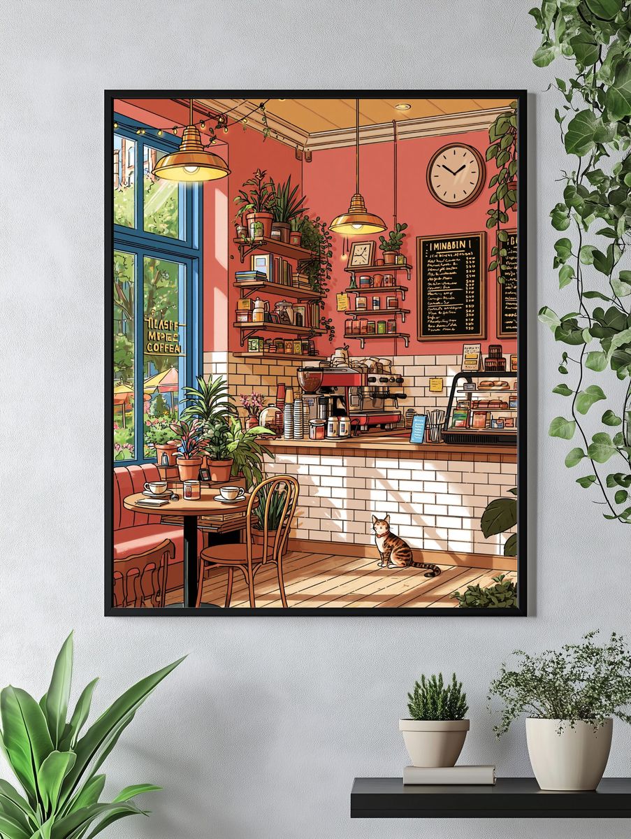 Cozy Coffee Shop Interior Illustration Poster. — room view 4