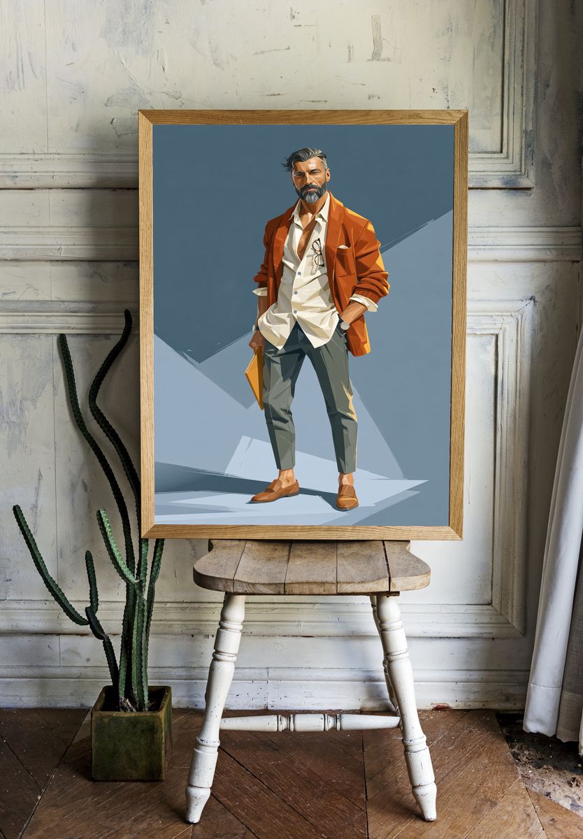 Stylish Man Portrait Illustration Poster. — room view 1