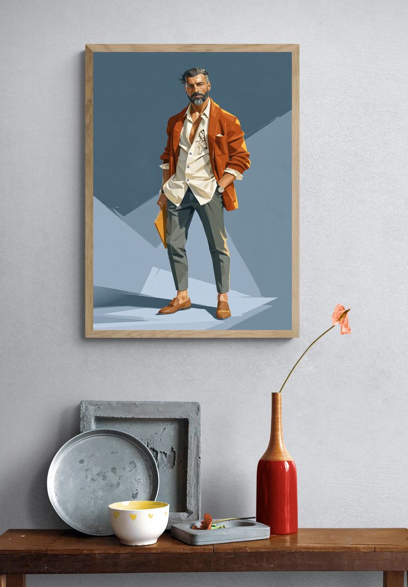 Stylish Man Portrait Illustration Poster. — room view 3