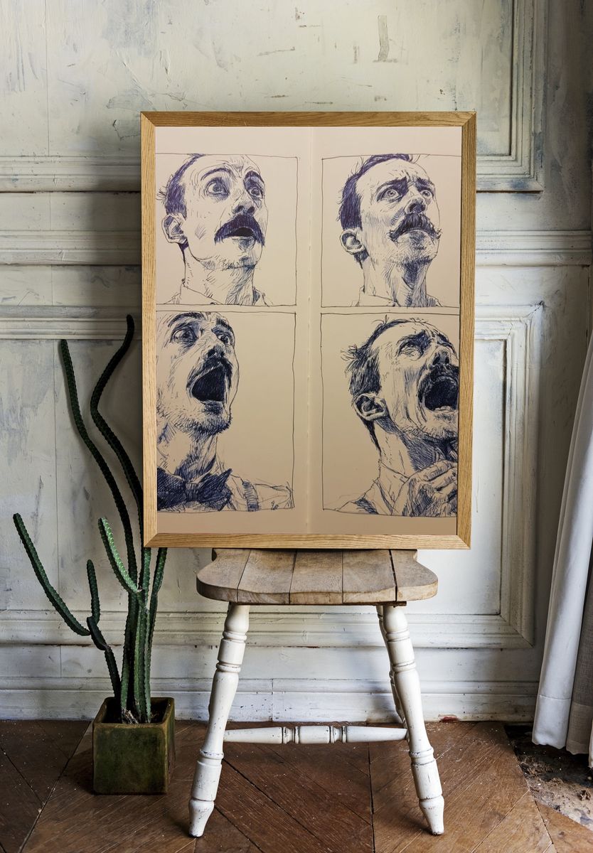Expressive Portrait Study Illustration Poster. — room view 1