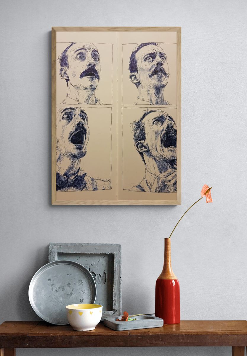 Expressive Portrait Study Illustration Poster. — room view 3