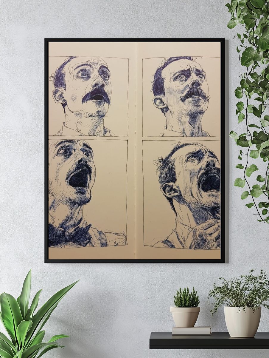 Expressive Portrait Study Illustration Poster. — room view 4