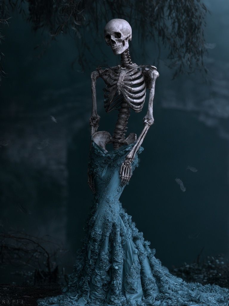 Skeleton in Blue Gown Poster. poster — illustration art