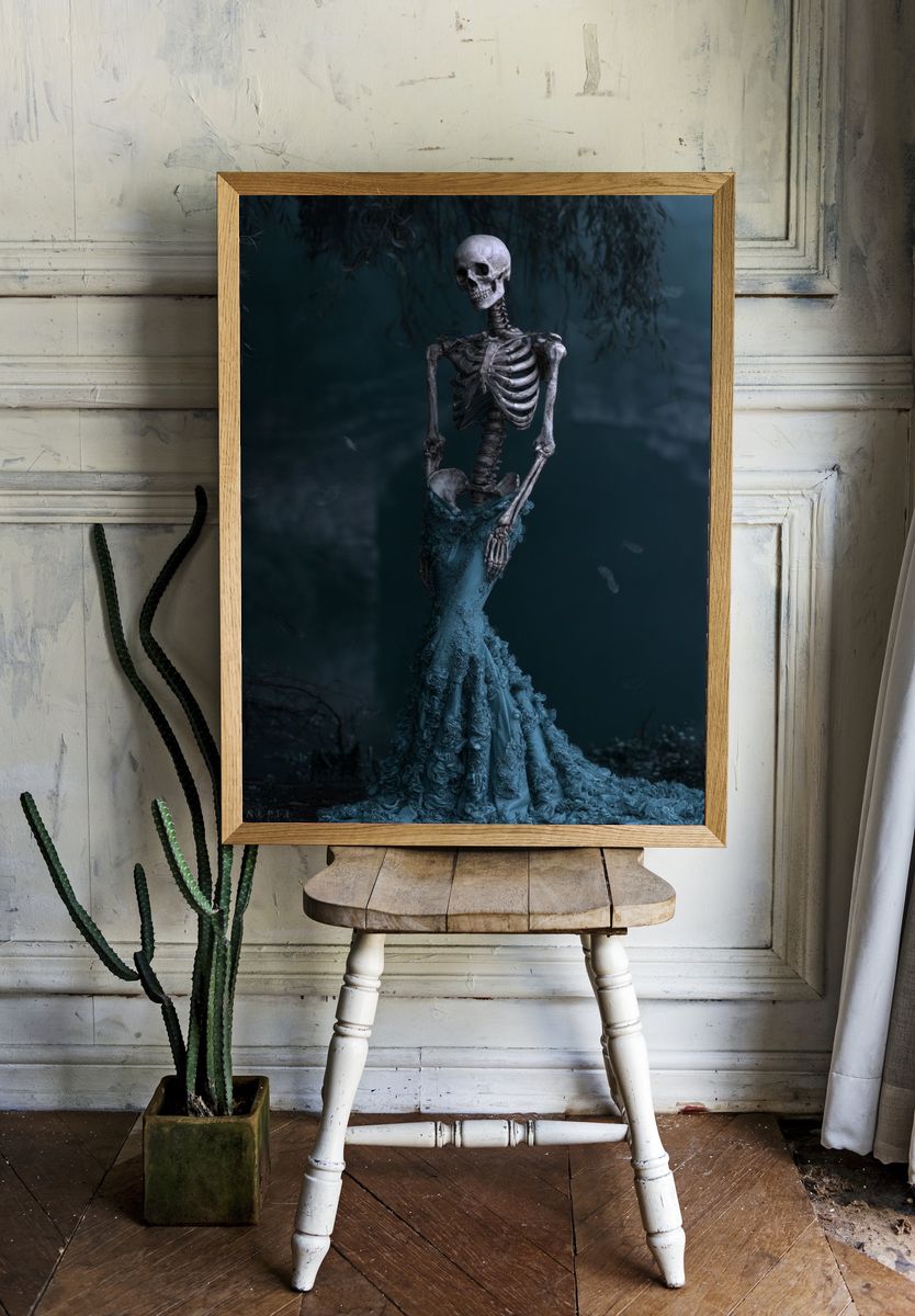 Skeleton in Blue Gown Poster. room preview