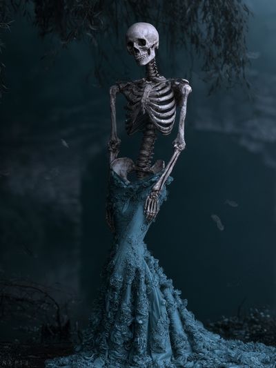 Skeleton in Blue Gown Poster.