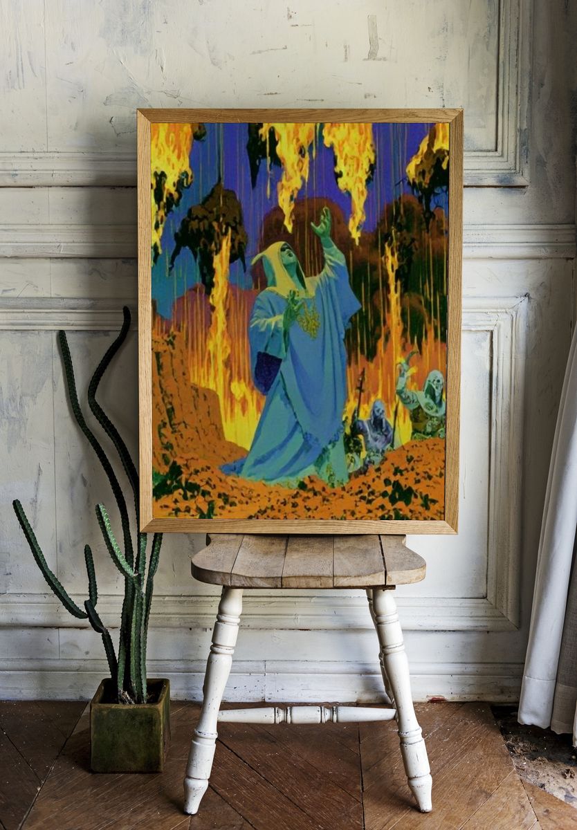 Surreal Desert Fire Illustration Poster. — room view 1