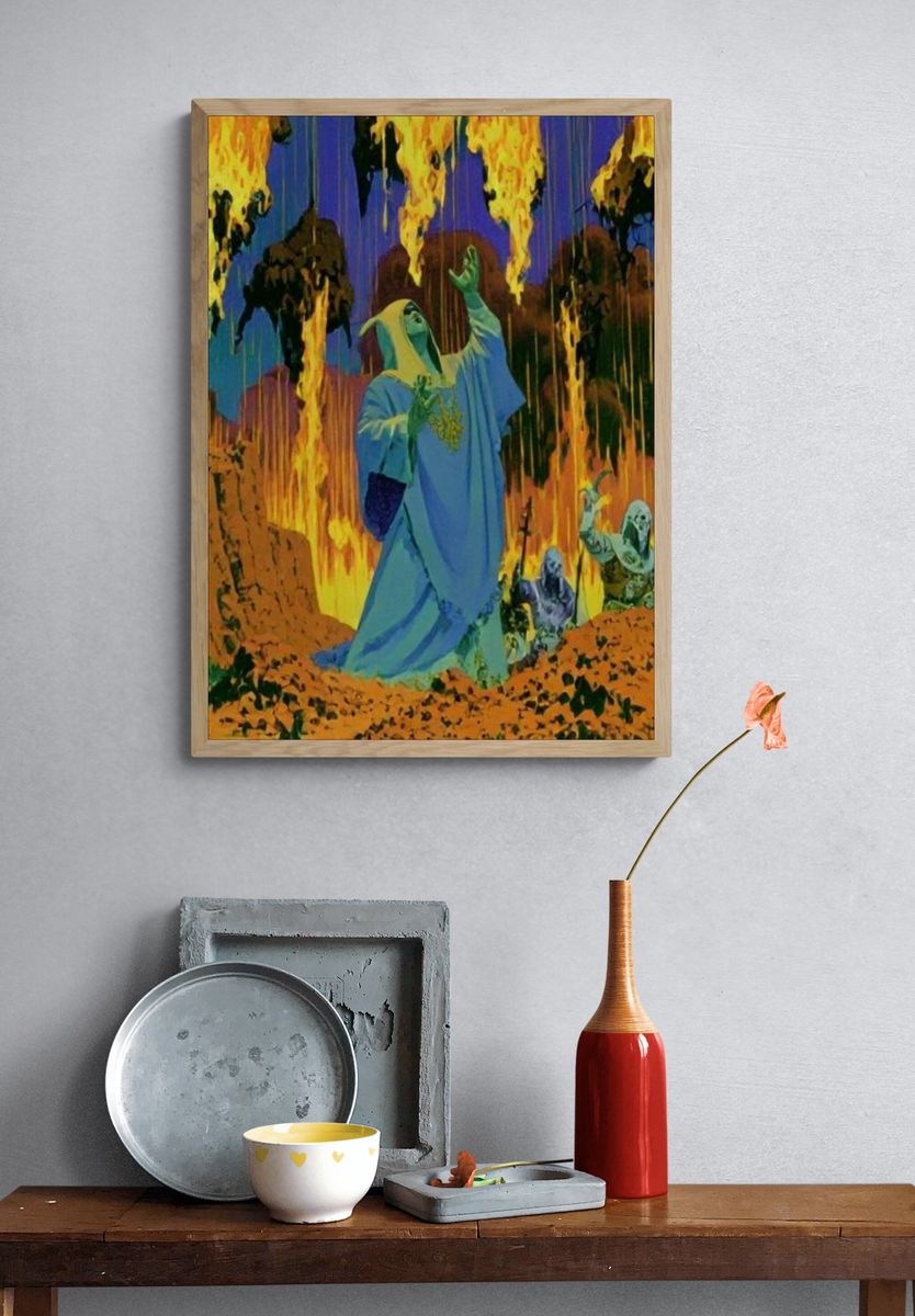 Surreal Desert Fire Illustration Poster. — room view 3