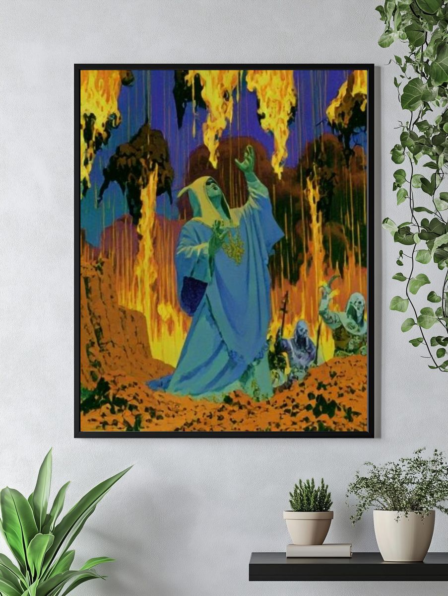 Surreal Desert Fire Illustration Poster. — room view 4