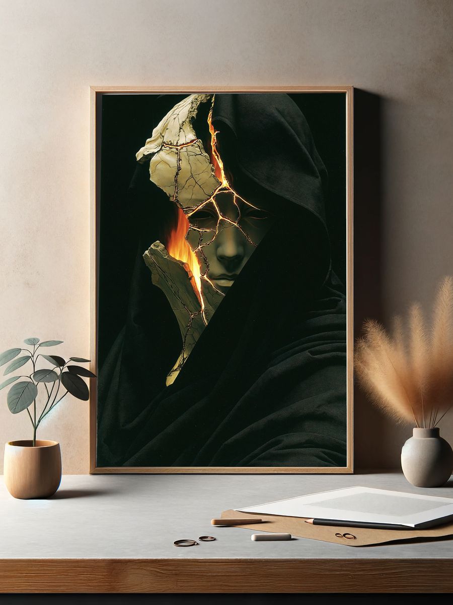 Cracked Mask Surrealism Poster. — room view 2