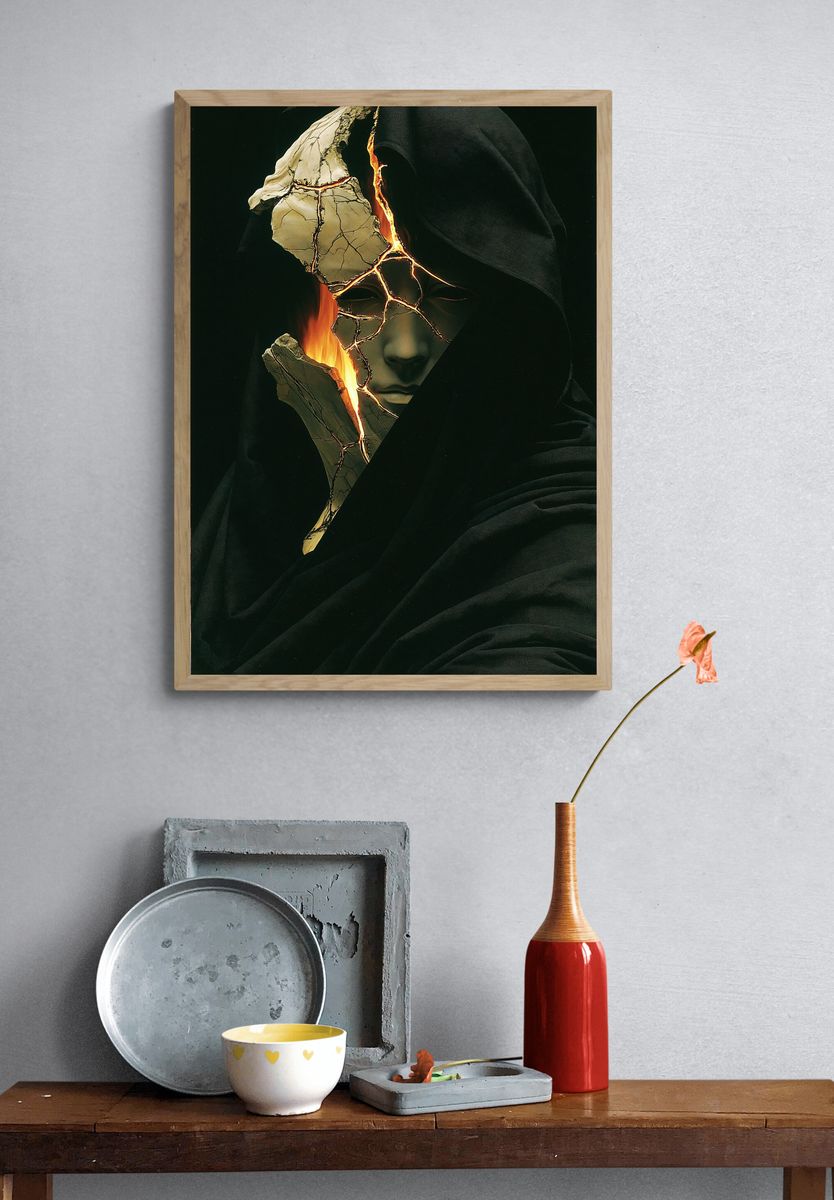 Cracked Mask Surrealism Poster. — room view 3