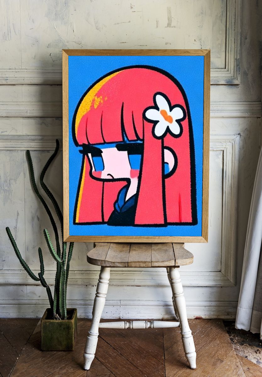 Pink Hair Girl Pop Art Poster. room preview