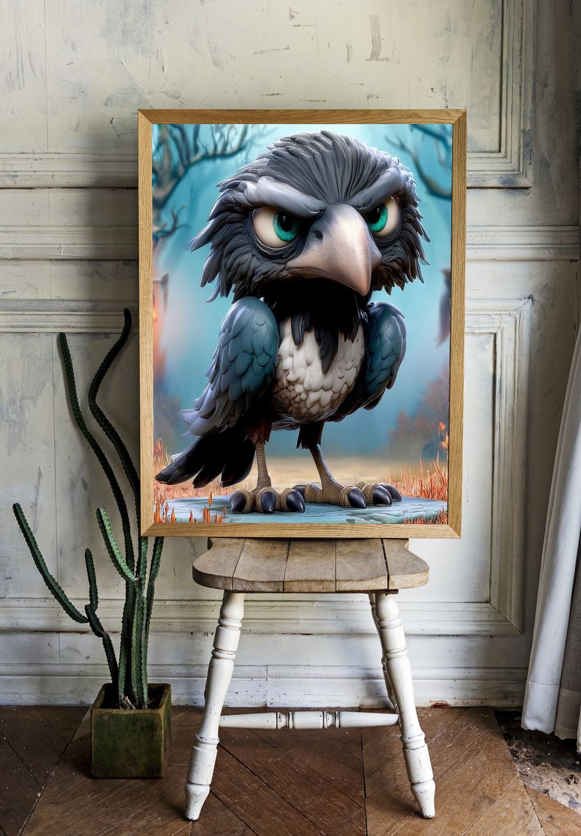 Angry Raven Fantasy Illustration Poster. room preview