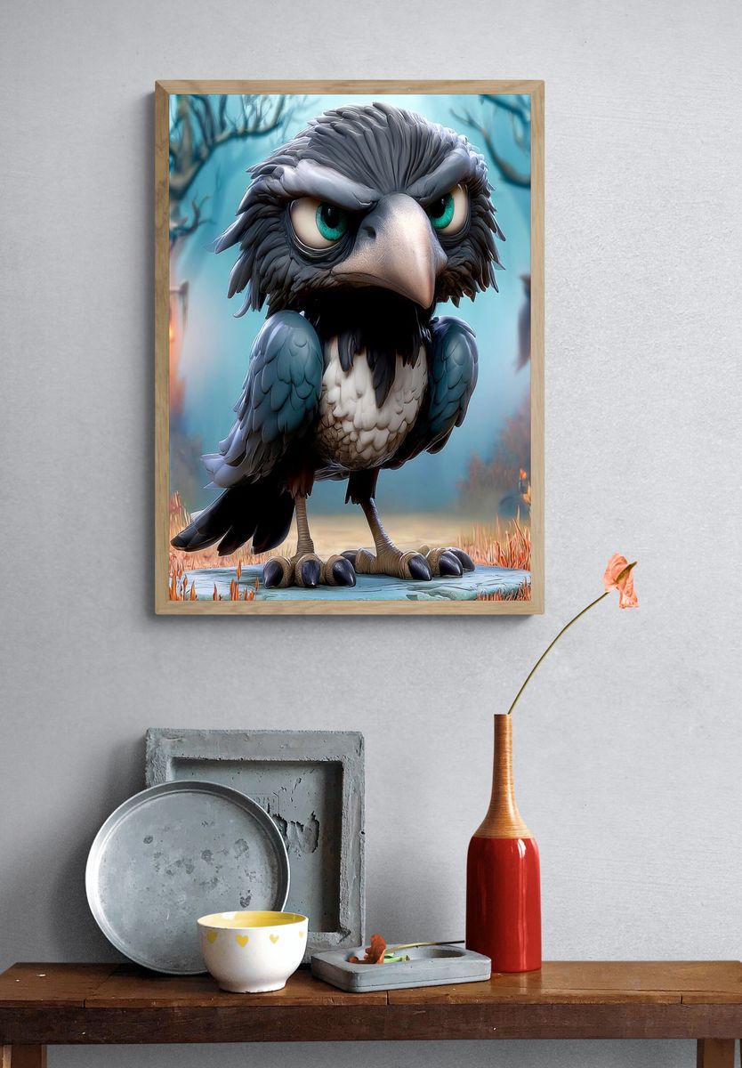 Angry Raven Fantasy Illustration Poster. — room view 3