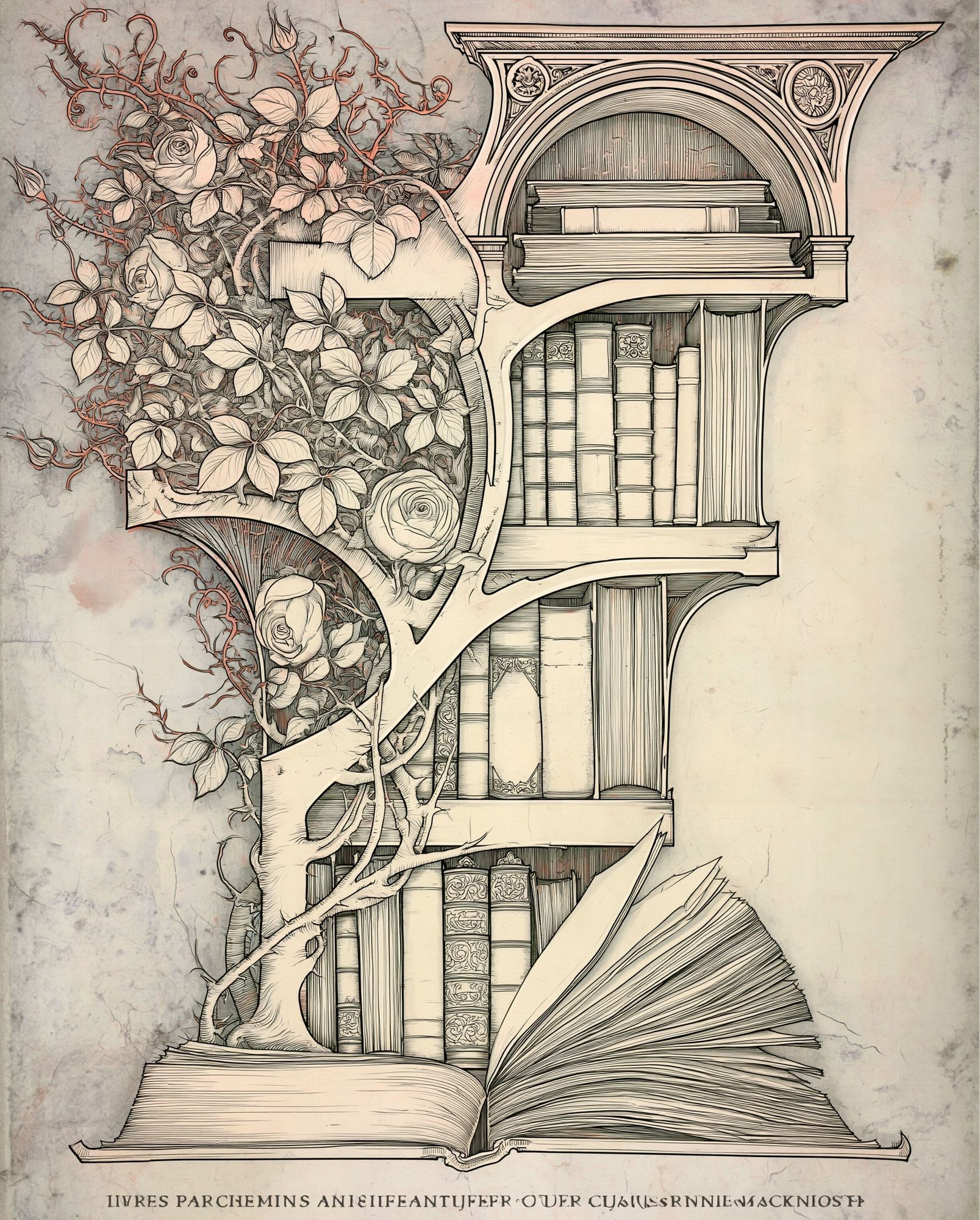 Botanical Bookshelf Illustration Poster. poster detail