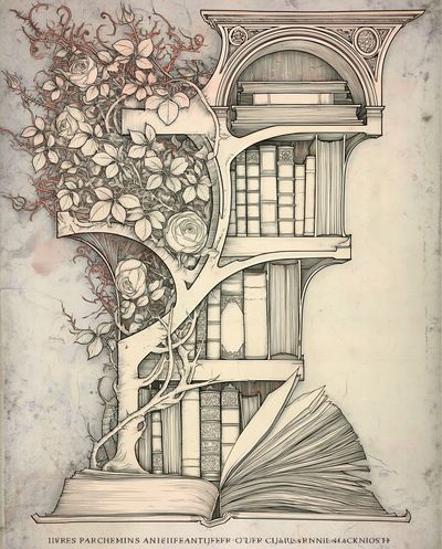 Botanical Bookshelf Illustration Poster. poster