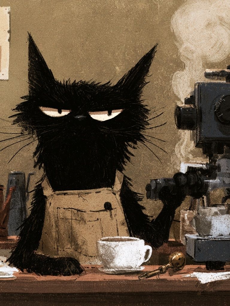 Black Cat Coffee Shop Illustration Poster. poster — illustration art
